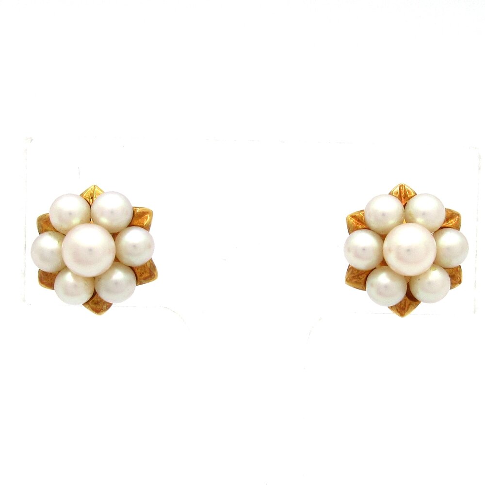 Mikimoto Earrings 18K Yellow Gold Cream Pearl
